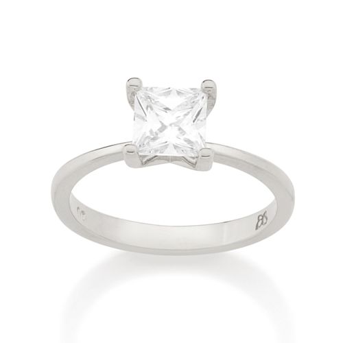 RHODIUM PLATED RING WITH ZIRCONIA