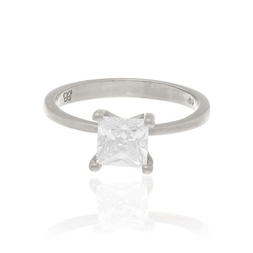 RHODIUM PLATED RING WITH ZIRCONIA