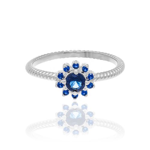 RHODIUM PLATED RING WITH ZIRCONIA