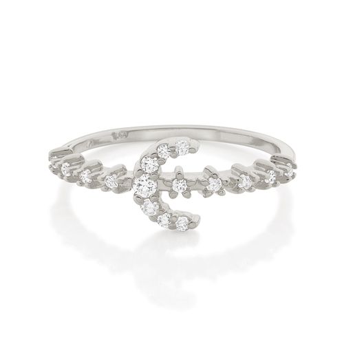 RHODIUM CRESCENT MOON RING