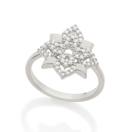 RHODIUM PLATED RING WITH ZIRCONIA