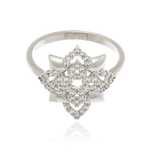 RHODIUM PLATED RING WITH ZIRCONIA