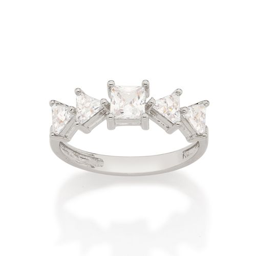 RHODIUM PLATED RING WITH ZIRCONIA