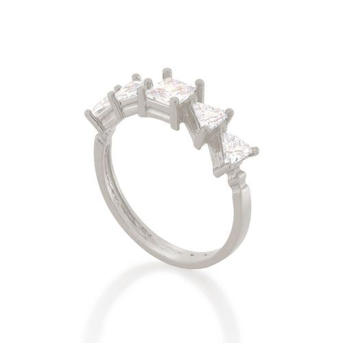 RHODIUM PLATED RING WITH ZIRCONIA