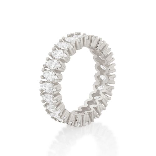 RHODIUM PLATED RING WITH ZIRCONIA