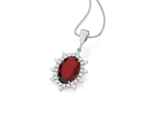 RHODIUM PLATED PENDANT WITH CRYSTAL AND ZIRCONIA