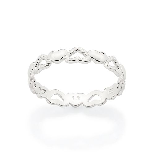 PLATINUM SOLID AND HOLLOW HEARTS SKINNY RING