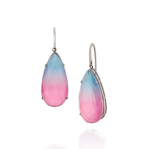 BLACK RHODIUM BICOLOR EARRING IN PINK AND BLUE