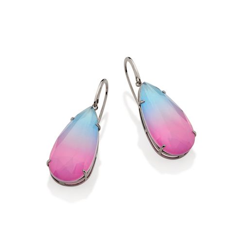BLACK RHODIUM BICOLOR EARRING IN PINK AND BLUE