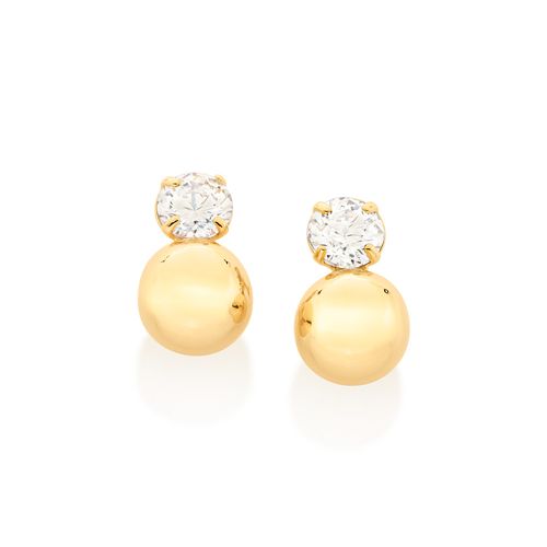 GOLD POINT OF LIGHT AND SPHERE STUD EARRINGS