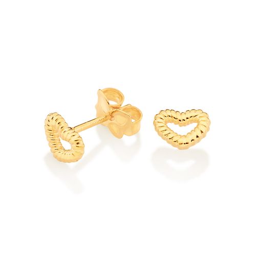 GOLD TEXTURED HOLLOW HEART STUD EARRINGS