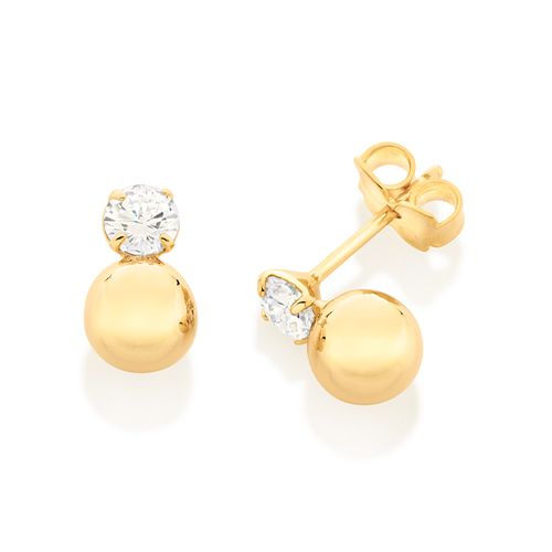 GOLD POINT OF LIGHT AND SPHERE STUD EARRINGS