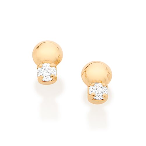 GOLD STONE AND SPHERE STUD EARRINGS IN WHITE