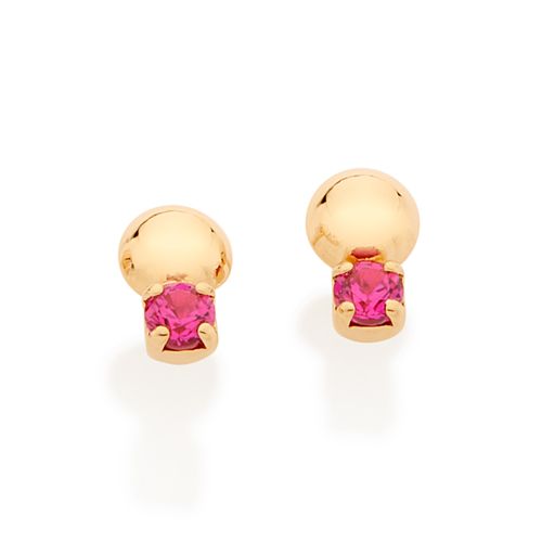 GOLD STONE AND SPHERE STUD EARRINGS IN PINK
