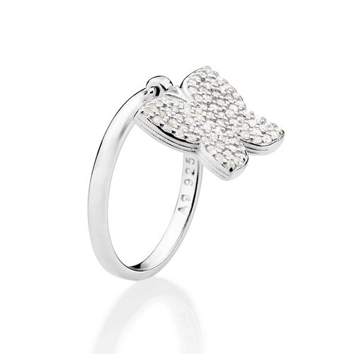 SILVER 925 FULLY STUDDED HANGING BUTTERFLY RING