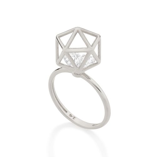 RHODIUM PLATED RING WITH ZIRCONIA