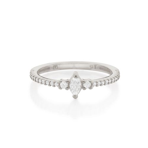 RHODIUM PLATED RING WITH ZIRCONIA