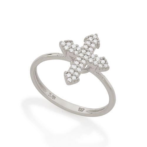 RHODIUM STUDDED CROSS RING