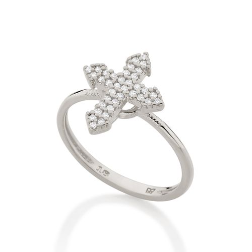 RHODIUM STUDDED CROSS RING