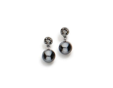 RHODIUM PLATED EARRING WITH PEARL AND CRYSTAL