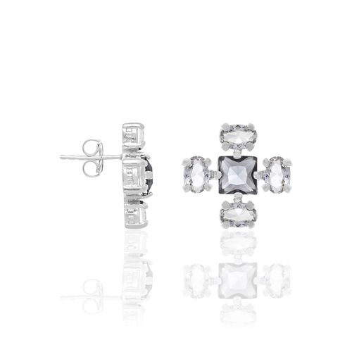 RHODIUM PLATED EARRING WITH CRYSTAL