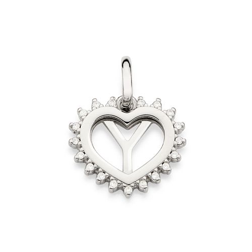 PLATINUM STUDDED HEART LETTER PENDANT -LETTER Y
