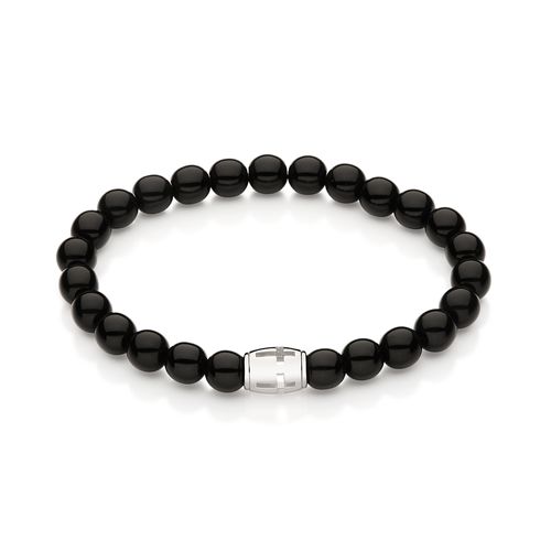 MEN’S PLATINUM CROSS BEADED BRACELET
