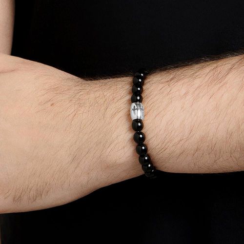 MEN’S PLATINUM CROSS BEADED BRACELET