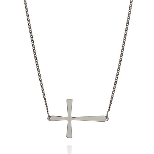 BLACK RHODIUM SIDE CROSS NECKLACE