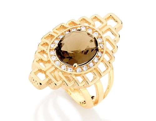 GOLD RING WITH CRYSTAL AND ZIRCONIA