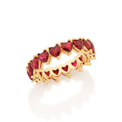 GOLD HEART STUDDED RING IN RED