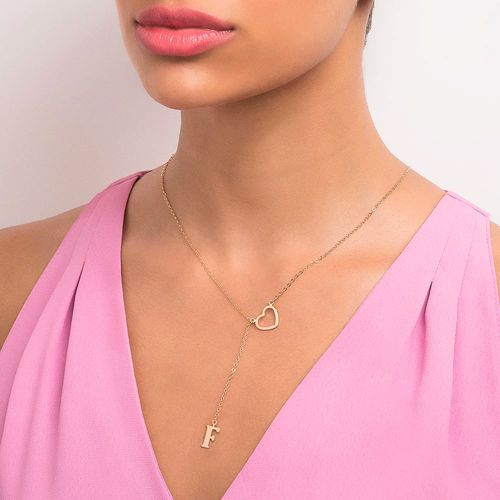 GOLD LETTER AND HEART Y NECKLACE-LETTER F