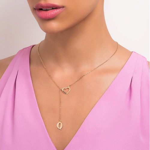 GOLD LETTER AND HEART Y NECKLACE-LETTER Q
