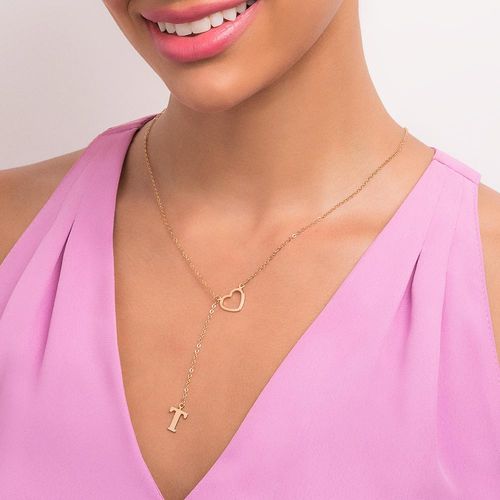 GOLD LETTER AND HEART Y NECKLACE-LETTER T
