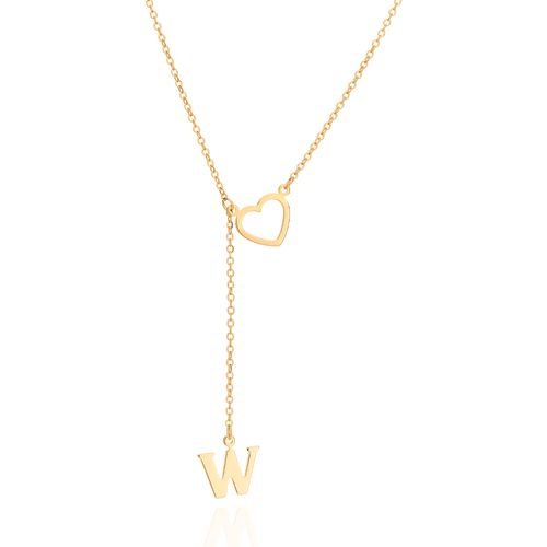 GOLD LETTER AND HEART Y NECKLACE-LETTER W