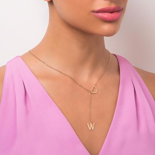 GOLD LETTER AND HEART Y NECKLACE-LETTER W