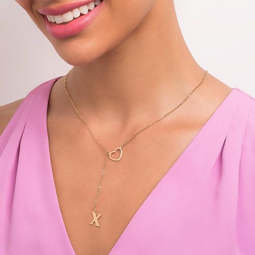 GOLD LETTER AND HEART Y NECKLACE-LETTER X
