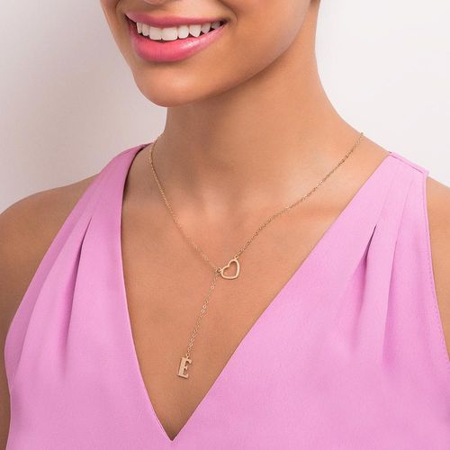 GOLD LETTER AND HEART Y NECKLACE-LETTER E