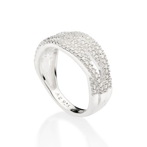 SILVER TWISTED HALF BAND STUDDED RING