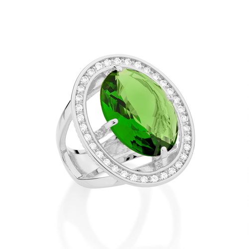 RHODIUM PLATED RING WITH CRYSTAL AND ZIRCONIA