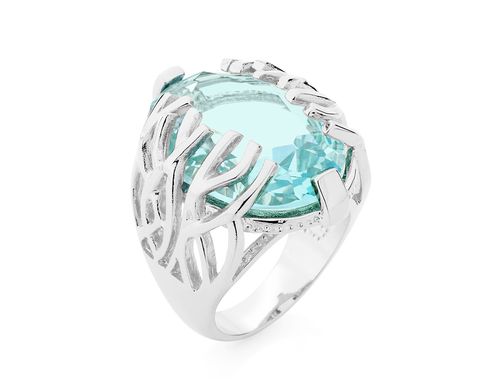 RHODIUM PLATED RING WITH CRYSTAL