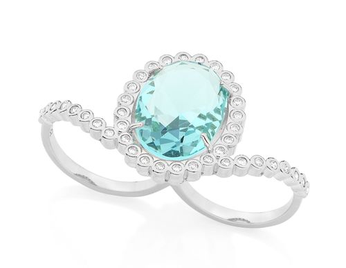 RHODIUM PLATED RING WITH CRYSTAL AND ZIRCONIA