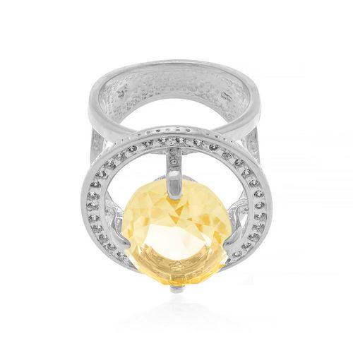RHODIUM PLATED RING WITH CRYSTAL AND ZIRCONIA