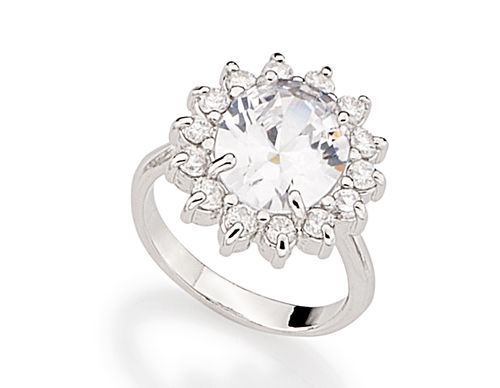 RHODIUM PLATED RING WITH CRYSTAL AND ZIRCONIA