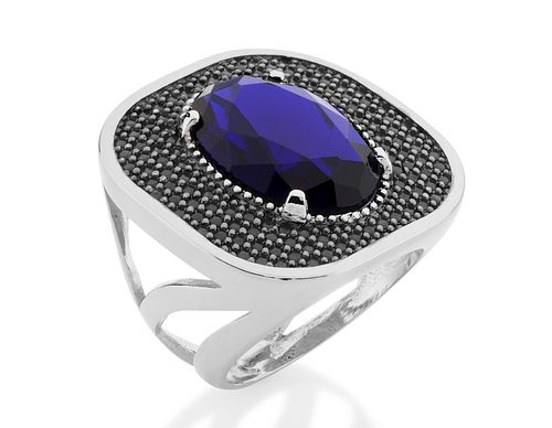 RHODIUM PLATED RING WITH CRYSTAL AND ZIRCONIA