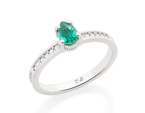 RHODIUM PLATED RING WITH CRYSTAL AND ZIRCONIA