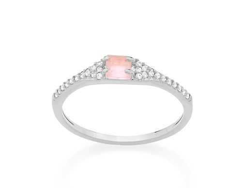 RHODIUM PLATED RING WITH CRYSTAL AND STONE