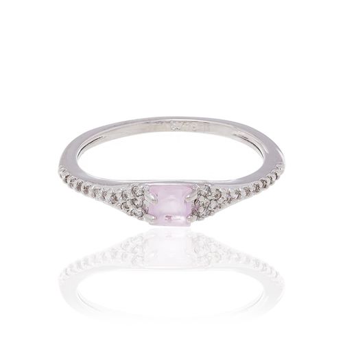 RHODIUM PLATED RING WITH CRYSTAL AND STONE
