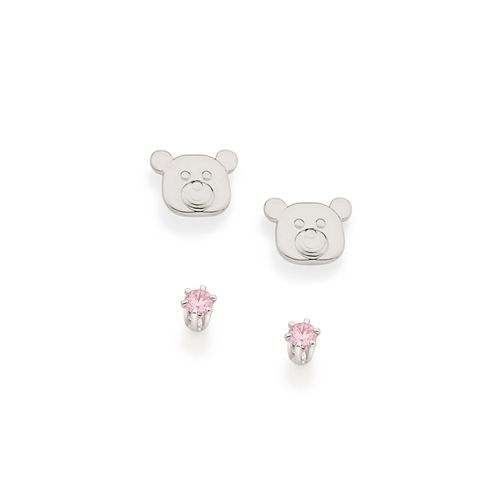 RHODIUM TEDDY BEAR FACE EARRING KIT IN PINK