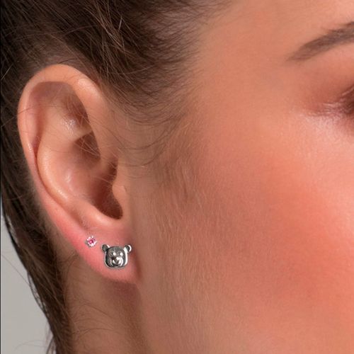 RHODIUM TEDDY BEAR FACE EARRING KIT IN PINK